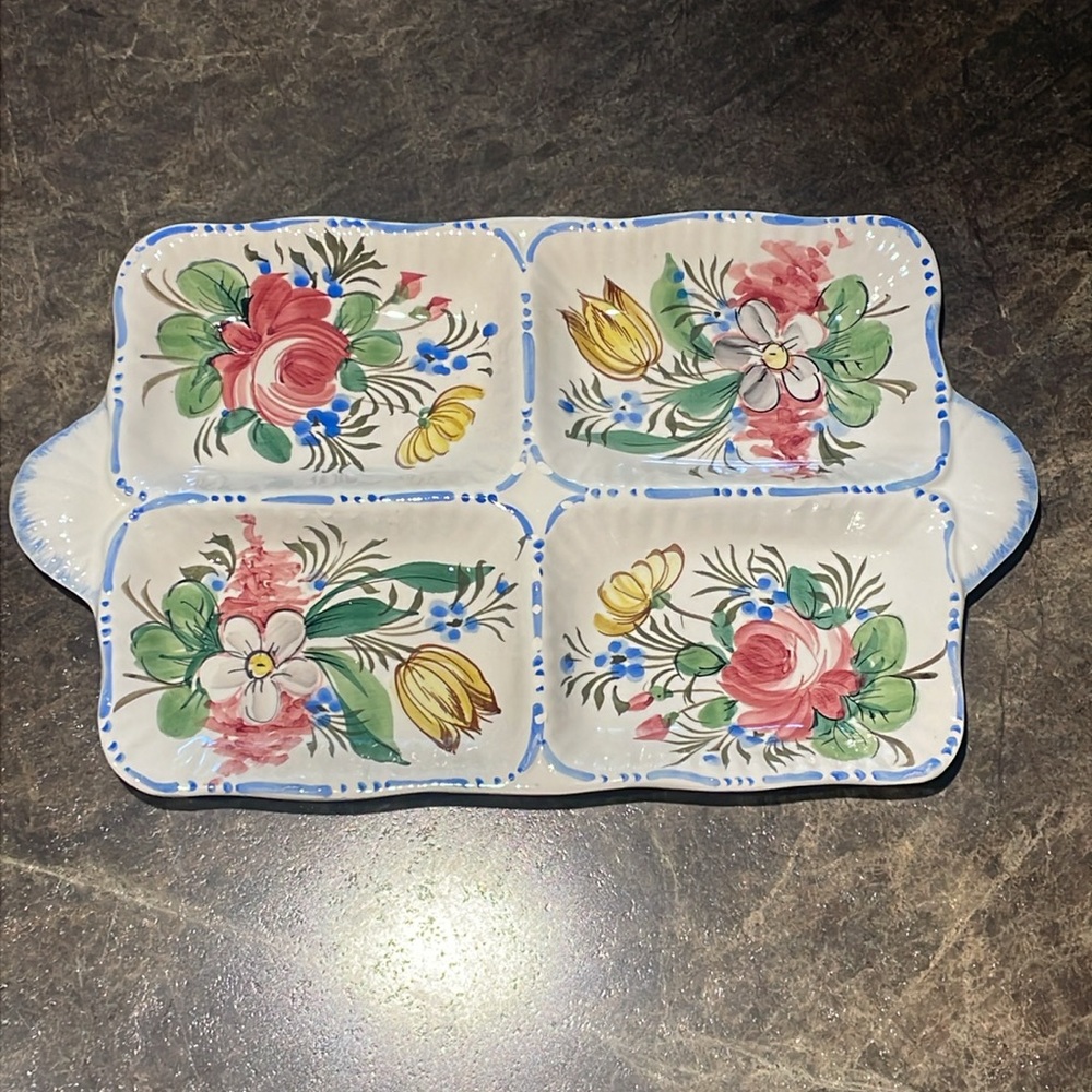 Vintage ITALY handpainted Floral Ceramic Serving Platter organizer